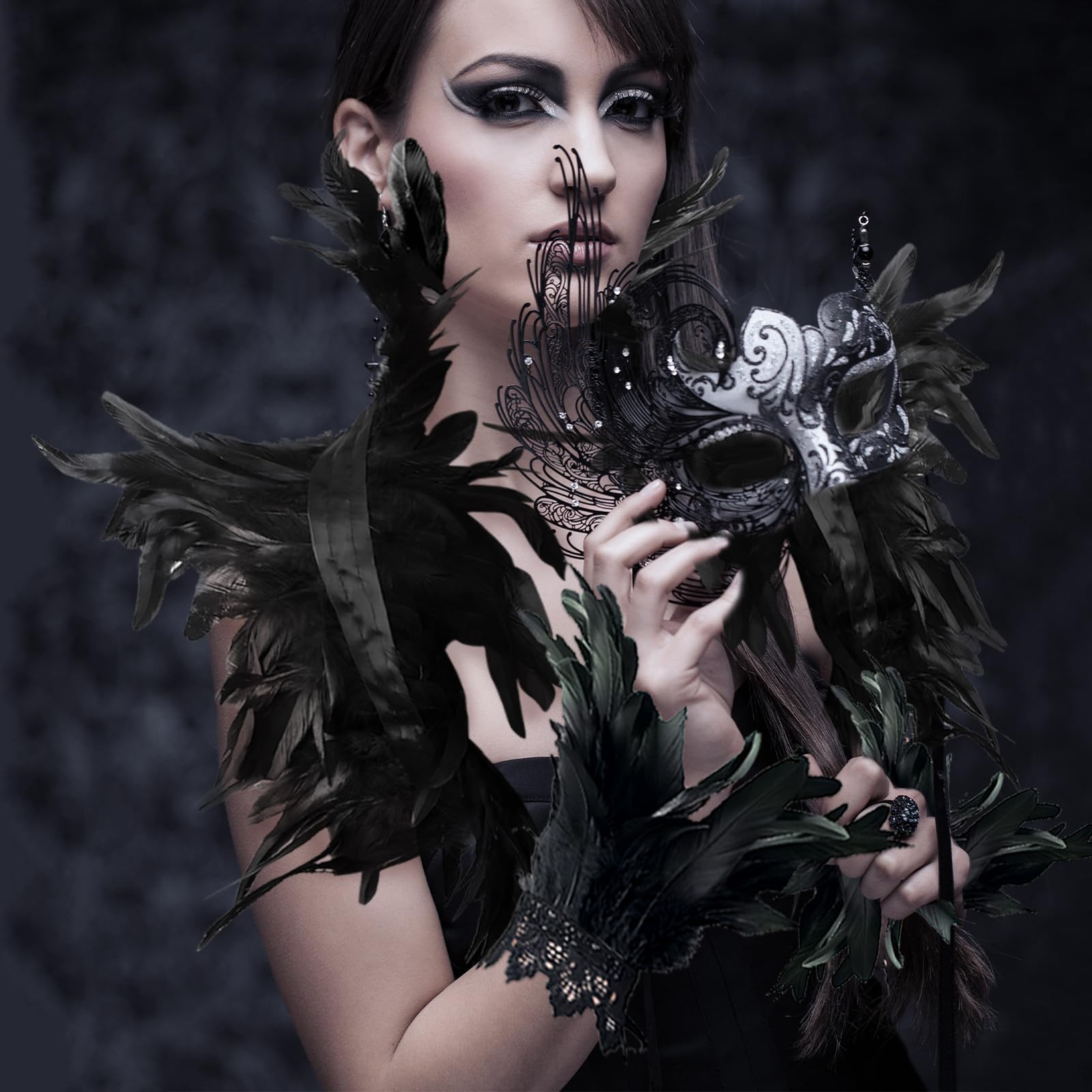 Schwarzer Tüll Umhang Lang Mit Federkragen - Maleficent Cape Für Halloween & Cosplay