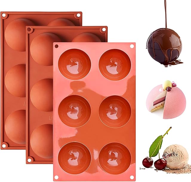 Silicone Mould Semi Sphere 6 Cavity Chocolate Baking Mold 3 Packs Cake Bakeware Non Stick Tray for Chocolate Bomb, Dome Mousse, Jelly, Desserts Candy, Pudding, Wax