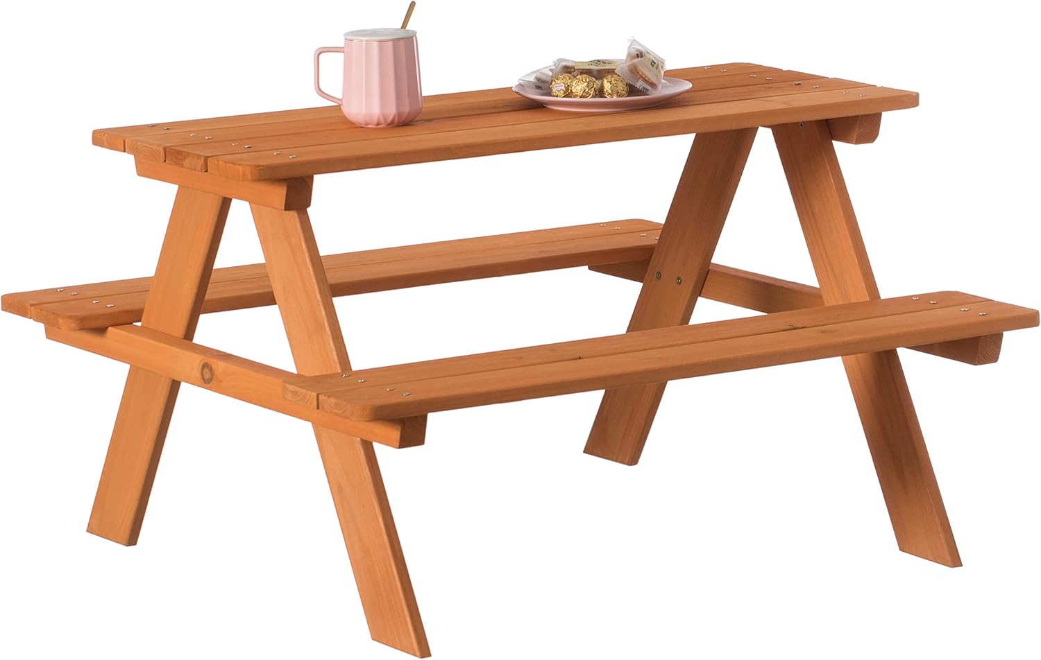 Gardenised, Stained Wooden Kids Outdoor Picnic Table for Garden and Backyard (QI004477)
