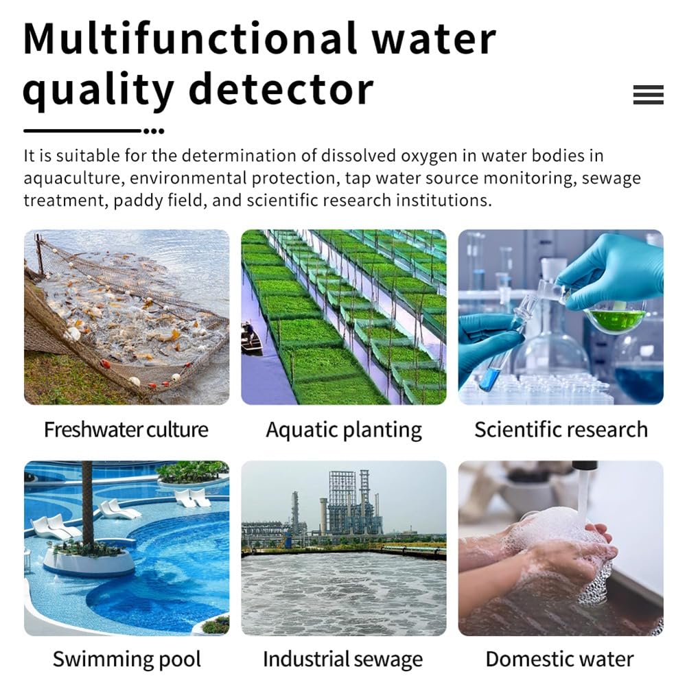 Misuratore di Ossigeno Disciolto Bluetooth con Display LCD Digitale Professionale per la Qualità 'Acqua 0.0‑20.0mg/L 0°C-50°C Misuratore di Temperatura