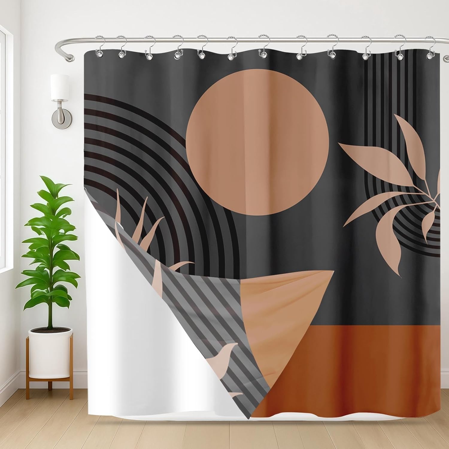 Shower Curtain and Liner Set, Boho Mid Century Abstract Geometric Modern Shower Curtain and Liner with Double-Sided Stainless Steel Hooks, 3-in-1 Waterproof Fabric for Bathroom, 72x72 Inch