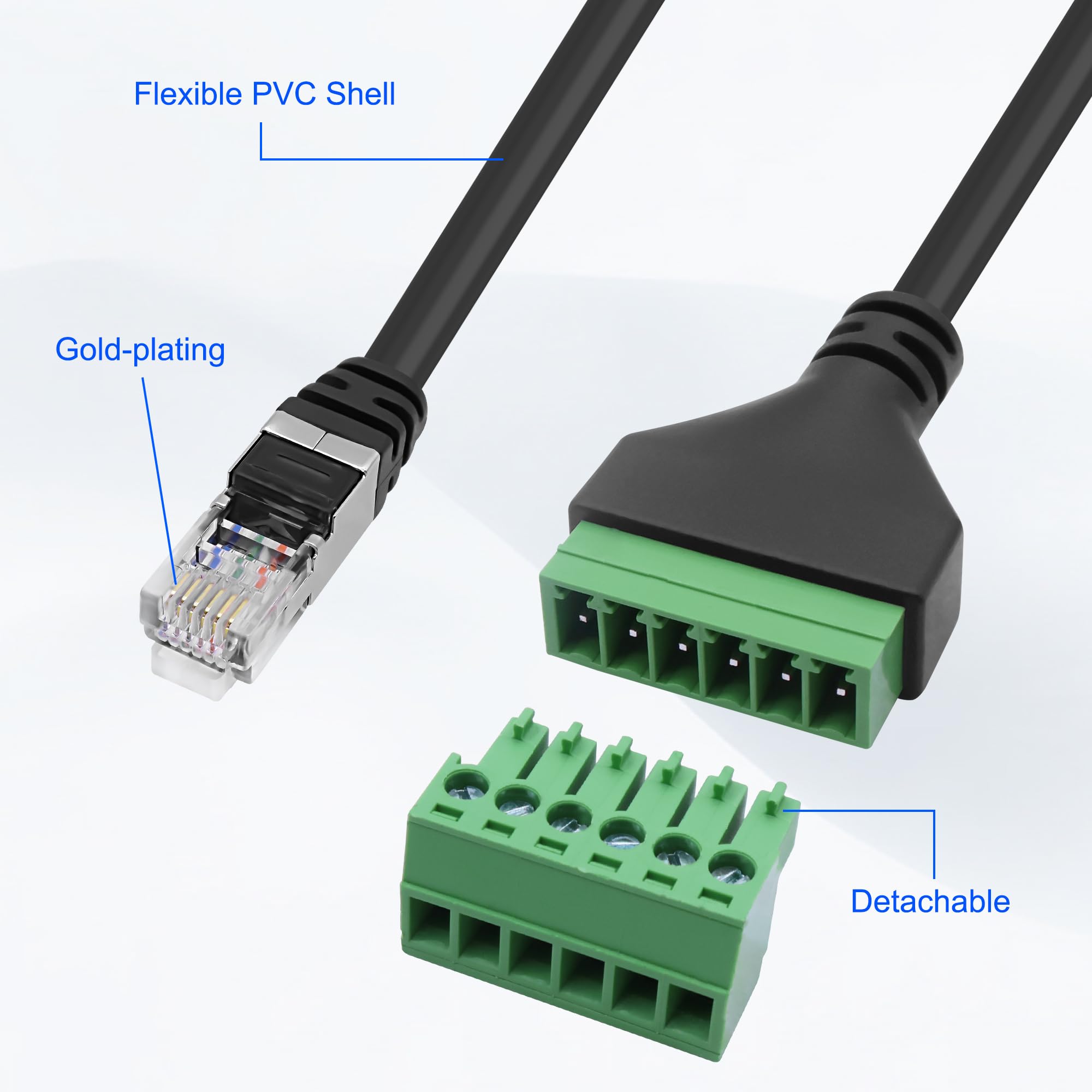 XMSJSIJ rj12 zacisk śrubowy na 6-pinowy, bezlutowy adapter, kabel przedłużający, wtyczka na 6-pinowy, przedłużacz do telefonu stacjonarnego, 2 szt