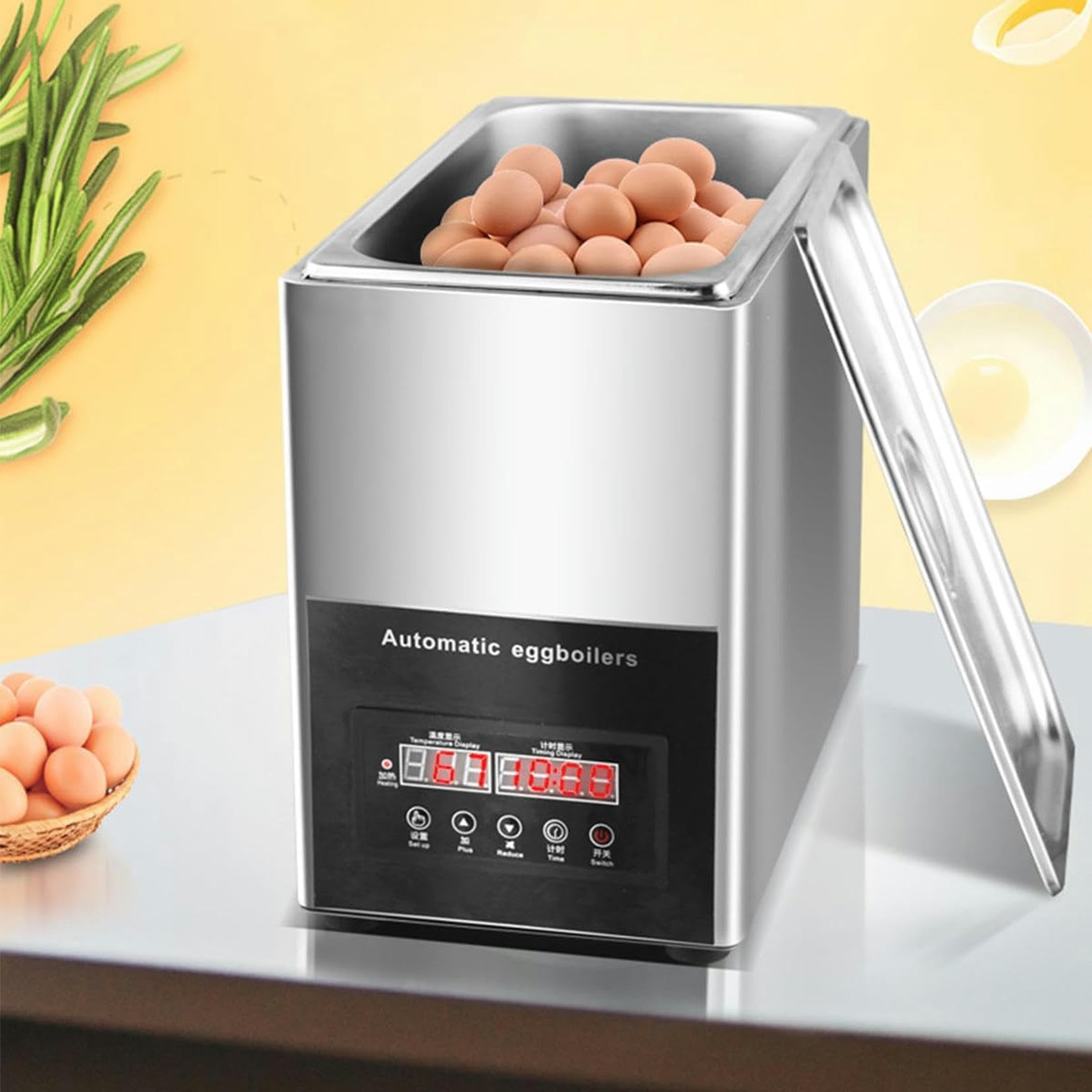 Cocedor de Huevos eléctrico de 800 W con Fuente Termal, máquina automática intelmáquina automática Inteligente para Preparar Huevos Semi-cocidos y pasados por Agua con Gran Capacidad de 9 L.