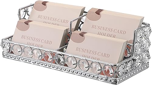 Vista 37 de Hipiwe Soporte para tarjetas de visita de cristal de 2 niveles, soporte de exhibición de tarjetas de visita con espejo dorado, organizador