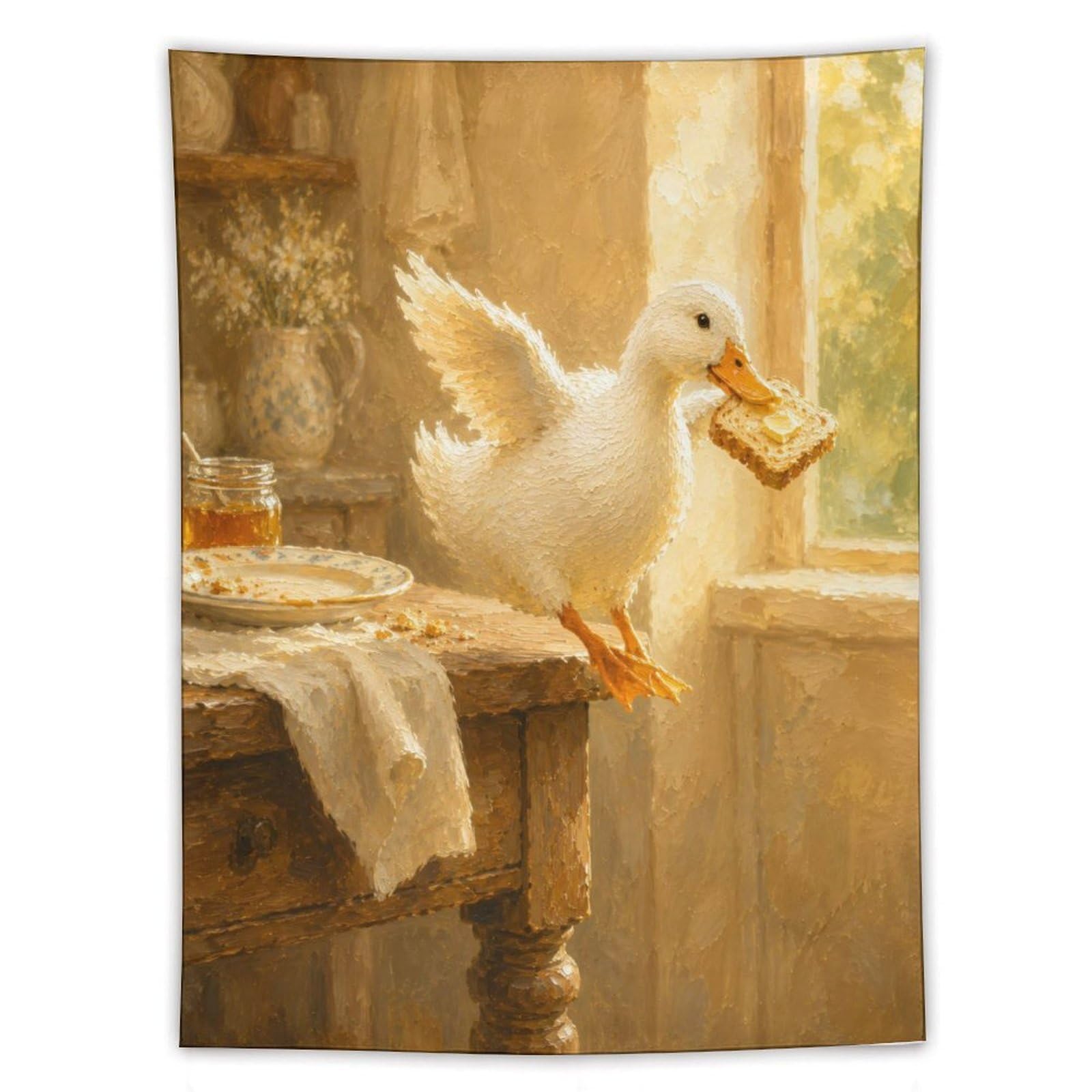 H3B8U2Y5 Toast Duck Cottage Kitchen Wall Tapestry, Warm Breakfast Light
