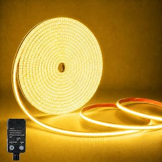 10M COB Led Streifen Aussenbereich mit Lichtsensor Timer 3000K Led Band | 24V Led Leiste mit Netzteil, CRI90+, 10mm Breit, Silikon Flexibel Lichtleiste für Dachtraufe, Garten, Terrasse, Hof, Küche