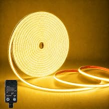 COB LED Strip 10 m with Light Sensor Timer, 3000 K Warm White LED Strip, 24 V LED Strip with Power Supply, CRI90+, 10 mm Wide, Silicone Flexible Light Strip for Roof Eaves, Garden, Patio, Yard