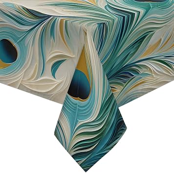 Feather Peacock Square Tablecloth 42x42 Inch, Waterproof Polyester Fabric Table Cloth Stain and Resistant Washable Table Cover for Kitchen Dining Picnic Party Home