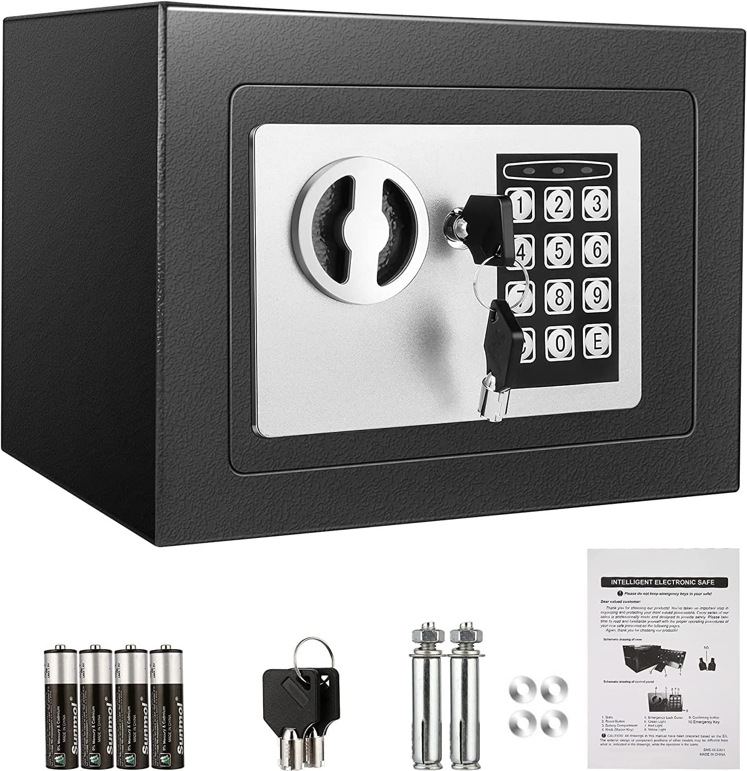 BeauentyDeluxe Electronic Money Safe Box Digital Security Mini Safe Box with Key and Pin Code Option Keypad Lock For Home Office Hotel Business Jewelry Cash Use Storage Money Box (Black)