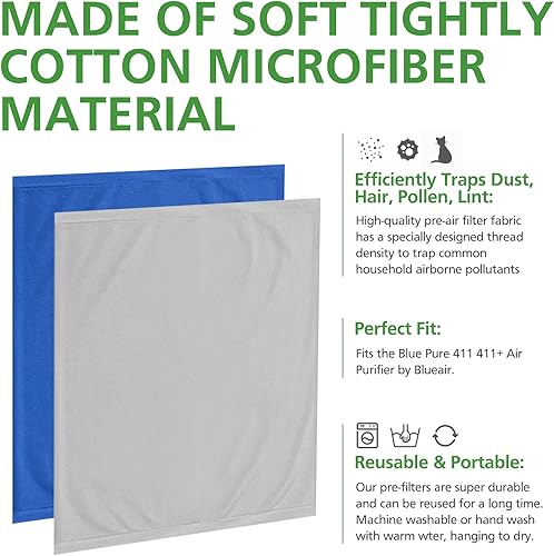 Miniatura 3 de Paquete de 4 prefiltros lavables de repuesto para Blueair Blue Pure 411, 411+, 411 purificador de aire automático y mini 411, elimina polen, polvo,