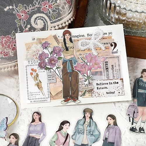 Miniatura 6 de Alideco 120pcs Scrapbook Stickers Set Kawaii Vintage Fashion Girl People Stickers for Journaling Scrapbooking Junk Journal Crafts Embelishment