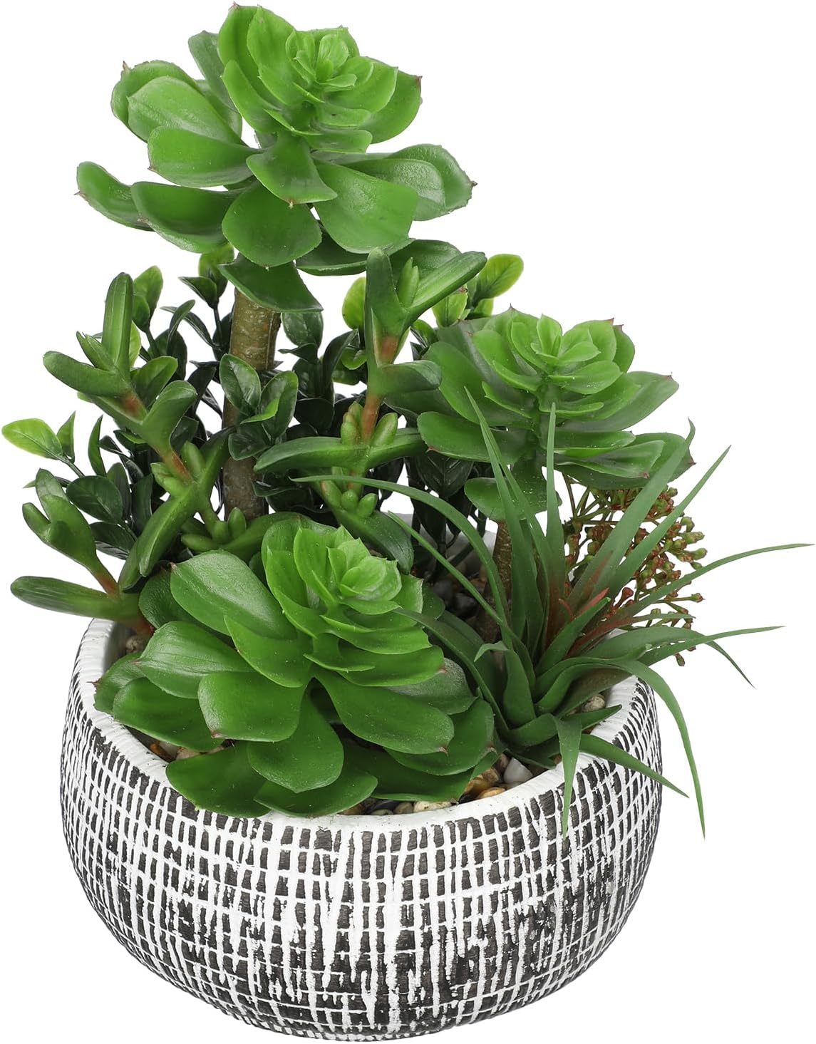Villa Como 10” Large Succulents Plants Artificial in Ceramic Pots Potted Faux Succulent Arrangement with Black Bowl Pots Fake Desk Succulents Plants for Home Bathroom Shelf Table Indoor Decor