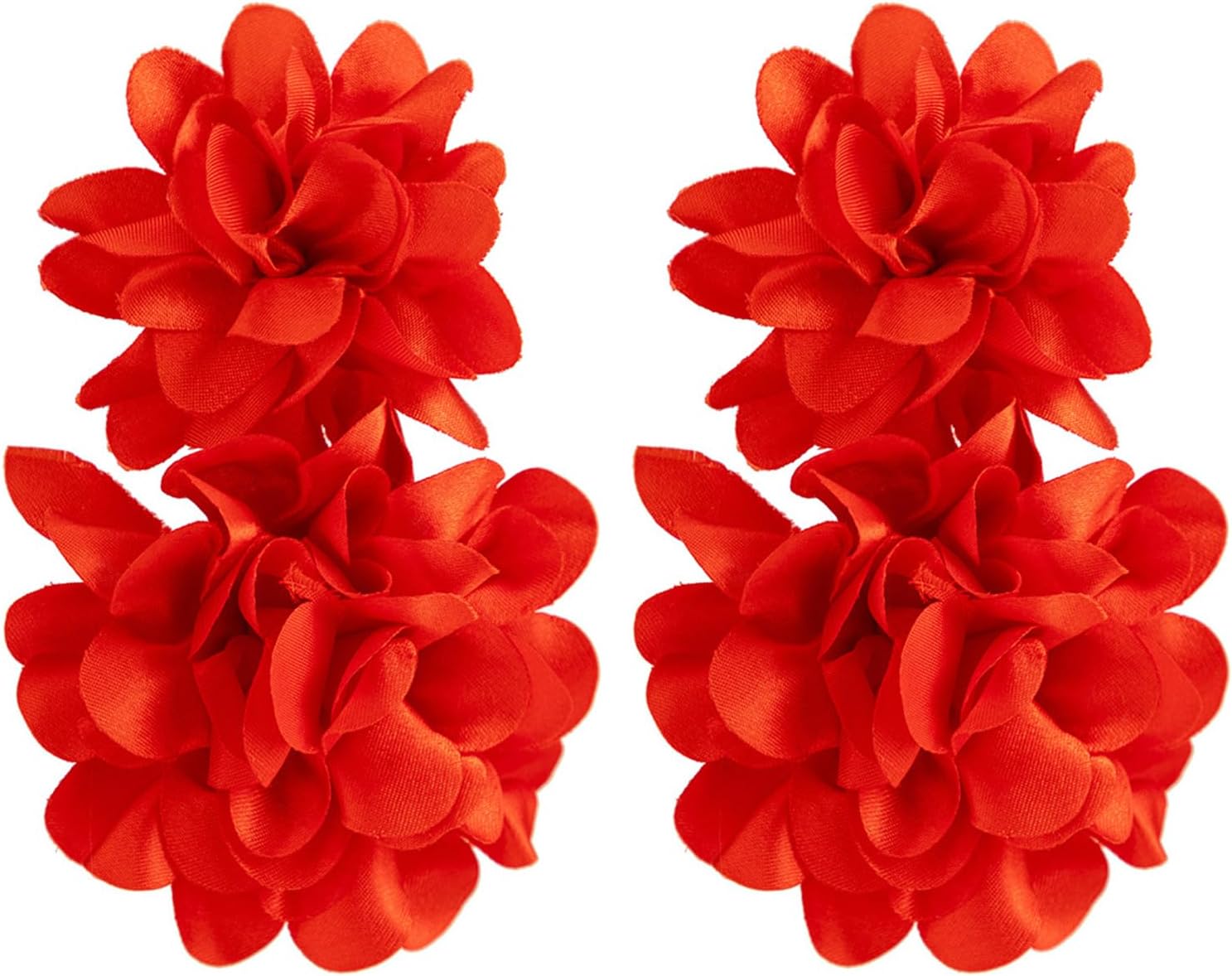 Exaggerated Satin Large Flower Long Tassel Drop Earrings - Fluffy Fabric Bohemian Floral Statement Jewelry for Women - Fashion Romantic Party Wedding Accessories (Red)