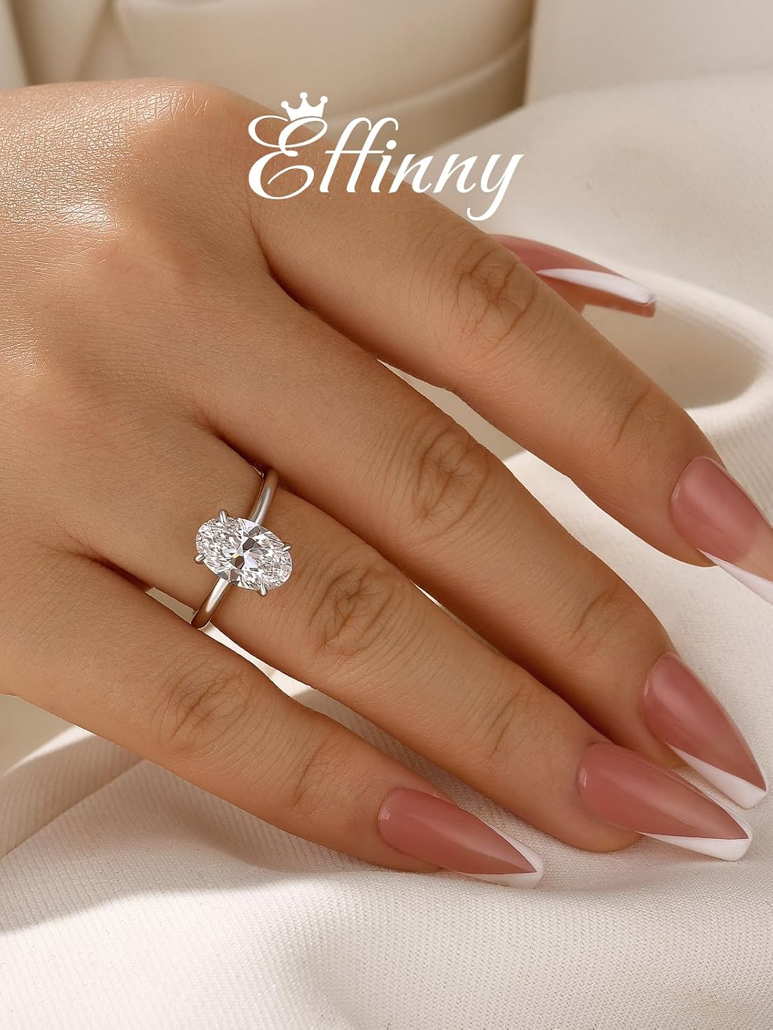 Effinny 3.5 Carat Elongated Oval Cut Engagement Ring for Women,925 Sterling Silver Solitaire Promise Ring image 4
