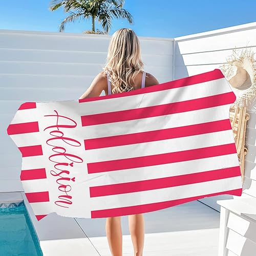 Miniatura 2 de Toalla de playa personalizada para niños, toallas de playa personalizadas con nombres, rayas, sin arena, de secado rápido, toallas de microfibra con