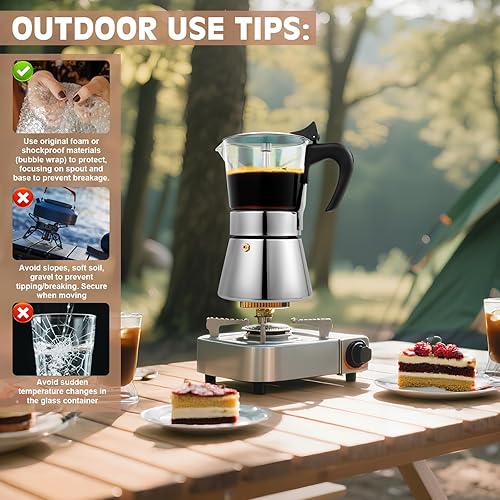 Miniatura 8 de Olla moka de inducción, 9 tazas (15.9 onzas) con tapa de cristal y olla moka de acero inoxidable, cafetera clásica para hacer café expreso, color