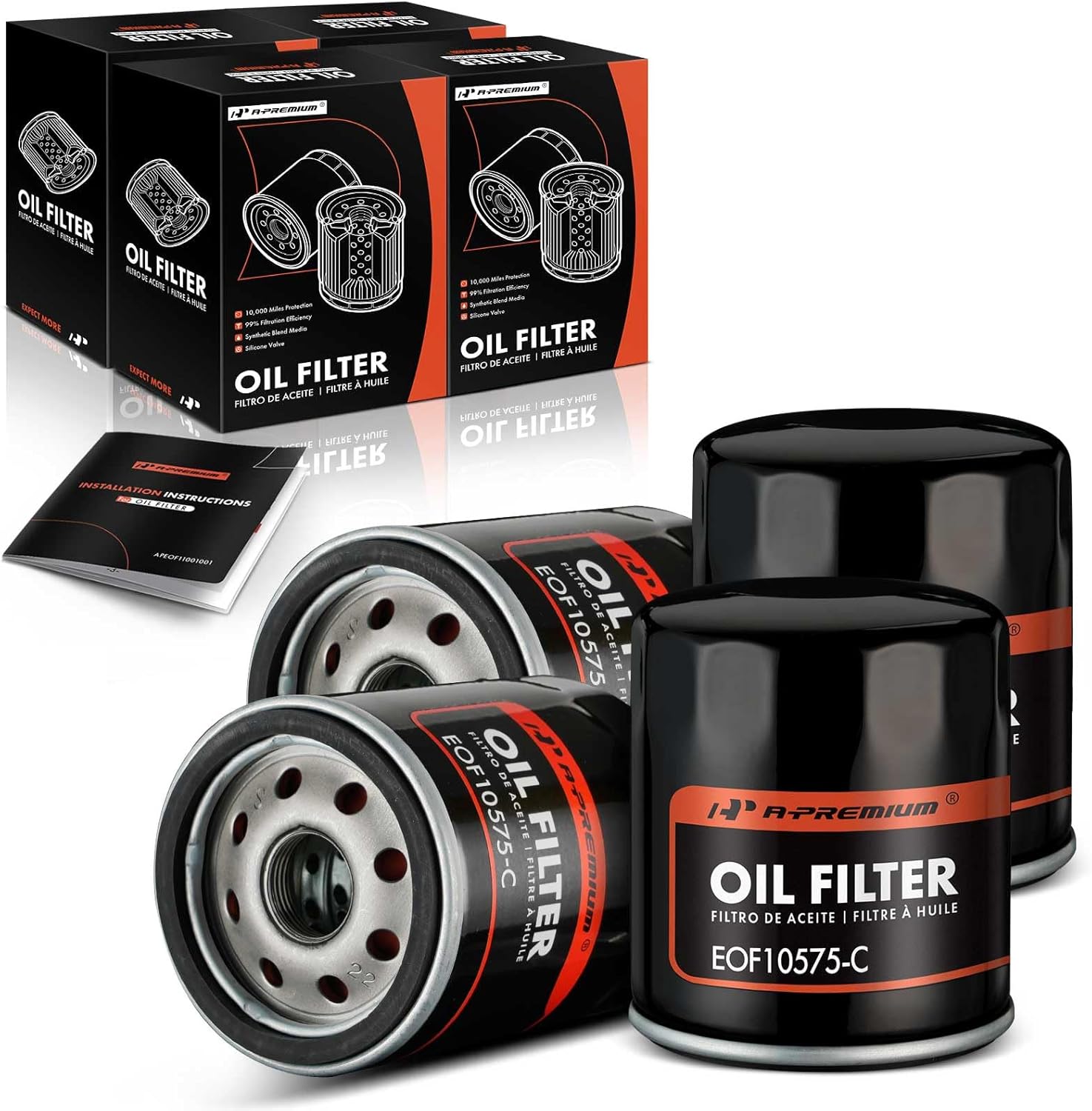 A-Premium 4-PC 10K Miles Protection Spin On Oil Filter Compatible with Ford F-150, Explorer & Chevrolet Silverado 1500/1500 LD/2500 HD & GMC & Buick & Cadillac & Lincoln & Isuzu & Jeep & Mercury
