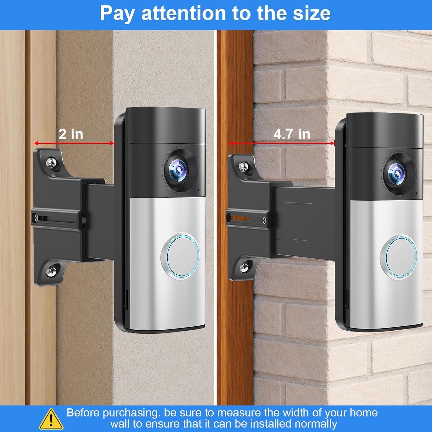 Adjustable 2" to 4.7" Doorbell Extender Mount for Ring Newest 2026 Battery/Blink/Tapo/Orbitell Video Doorbell, Universal Doorbell Angle Camera Mount, Brick Wall Mounting Bracket Holder for Wider View