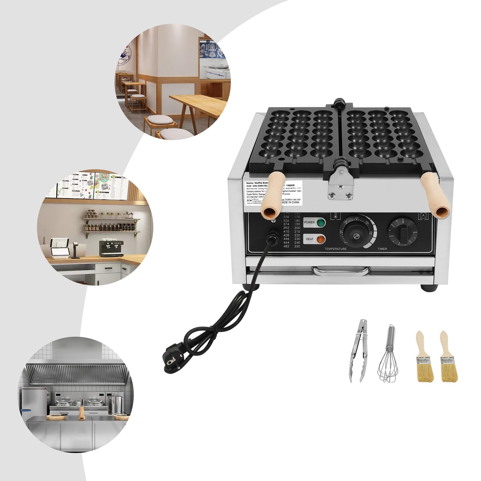 Gofrera Acero Inoxidable Sartén antiadherente Comercial Plata 1500W