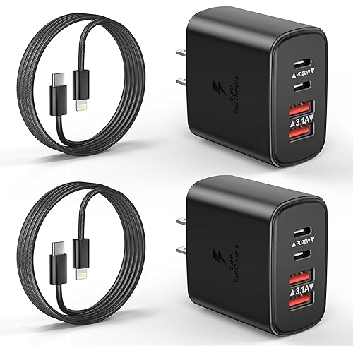 iPhone Charger Fast Charging, 2-Pack 4-Ports Wall Plug Fast Charger Block & 6ft Long USB C to Lightning Cable Quick Charging Cube Adapter for iPhone 14/14 Plus/14 ProMax/13/13 Pro/12/11/XS/iPad