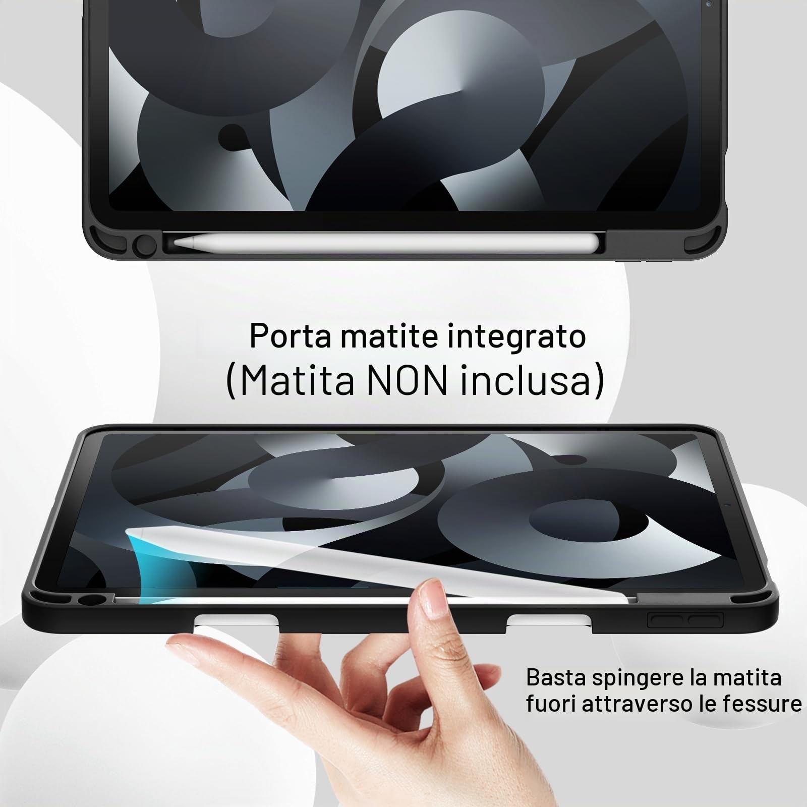 JETech Custodia iPad Air 11 Pollici M4/M3/M2 2026/2025/2024, iPad Air 5/4 10,9 Pollici con Portapenne, Cover TPU Nero