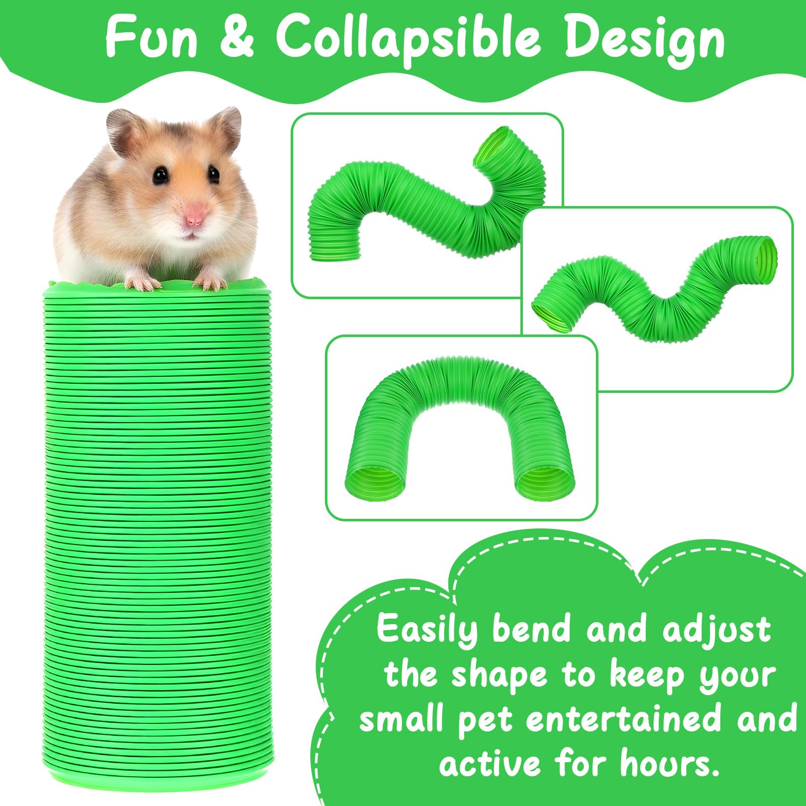 Hamstertunnel, faltbar, Kunststoffrohrspielzeug & Versteck für Hamster, Mäuse, Ratten, Frettchen, Meerschweinchen und andere Kleintiere, 4 Stück (Blau, Grün, Rosa, Weiß)