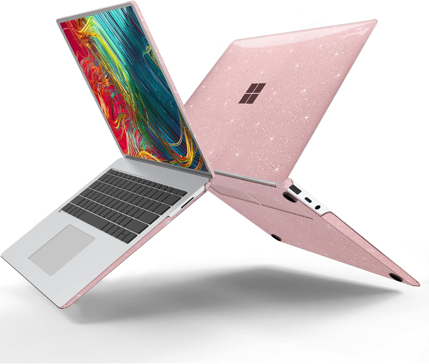 Anban Case for 13.5 inch Microsoft Surface Laptop 5/4/3 2022 2021 2019 with Metal Keyboard (Model: 1951 & 1868), Glitter Plastic Hard Shell Case & Keyboard Cover & Screen Protector, Sparkly Pink