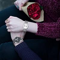 Vista 6 de Relojes para parejas, regalos para el día de San Valentín, románticos, con esfera de corazón, de cuarzo, de acero inoxidable, con caja de regalo