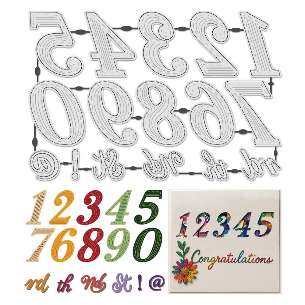 UNICRAFTALE 16pcs 0-9 Arabic Numeric Metal Cutting Dies for Card Making Number Words Carbon Steel Die Cuts Stencils Templates Scrapbooking Embossing Template Dies for DIY Photo Album Decor