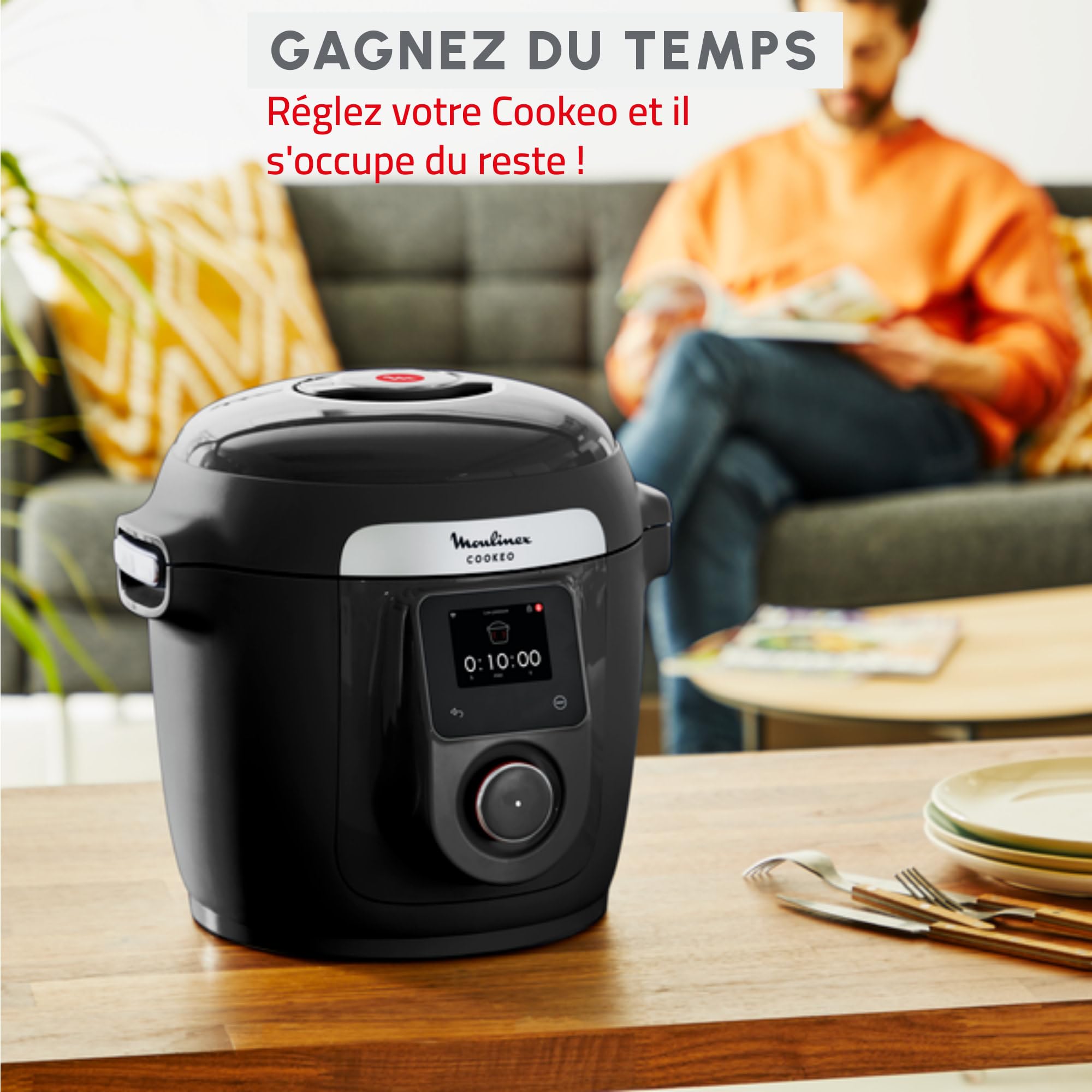 Moulinex Cookeo Wi-Fi 10-en-1, Multicuiseur, 10modes de cuisson, Cuisson sous pression, Etapes détaillées, CE96G810, Noir