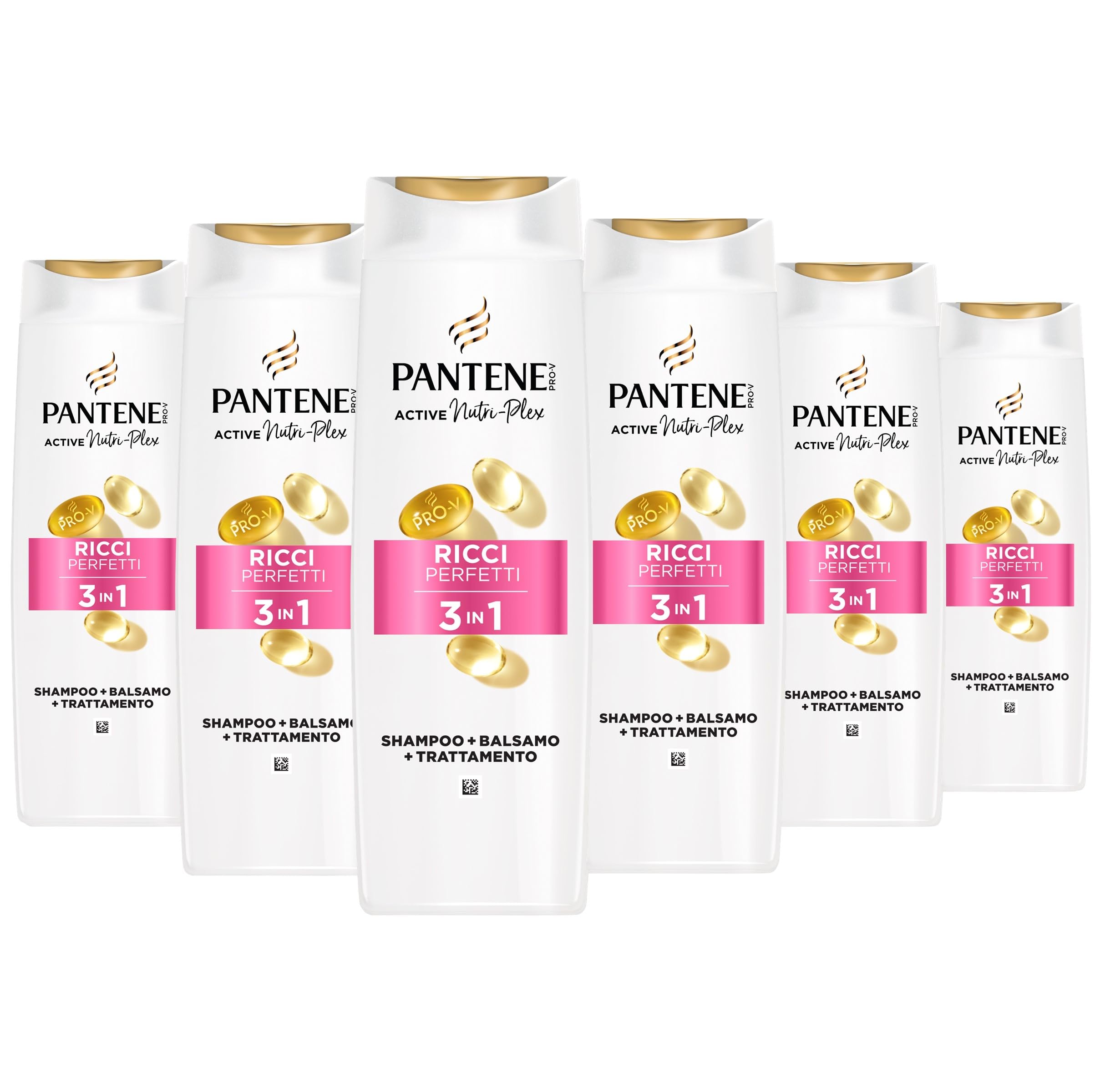 Pantene PRO-V Ricci Perfetti, Shampoo, Balsamo e Trattamento 3 in 6x300ml Ricci Crespi e Ribelli, Arricchisce i Capelli con Nutrienti, Senza Olio Minerale, Active Nutri-Plex