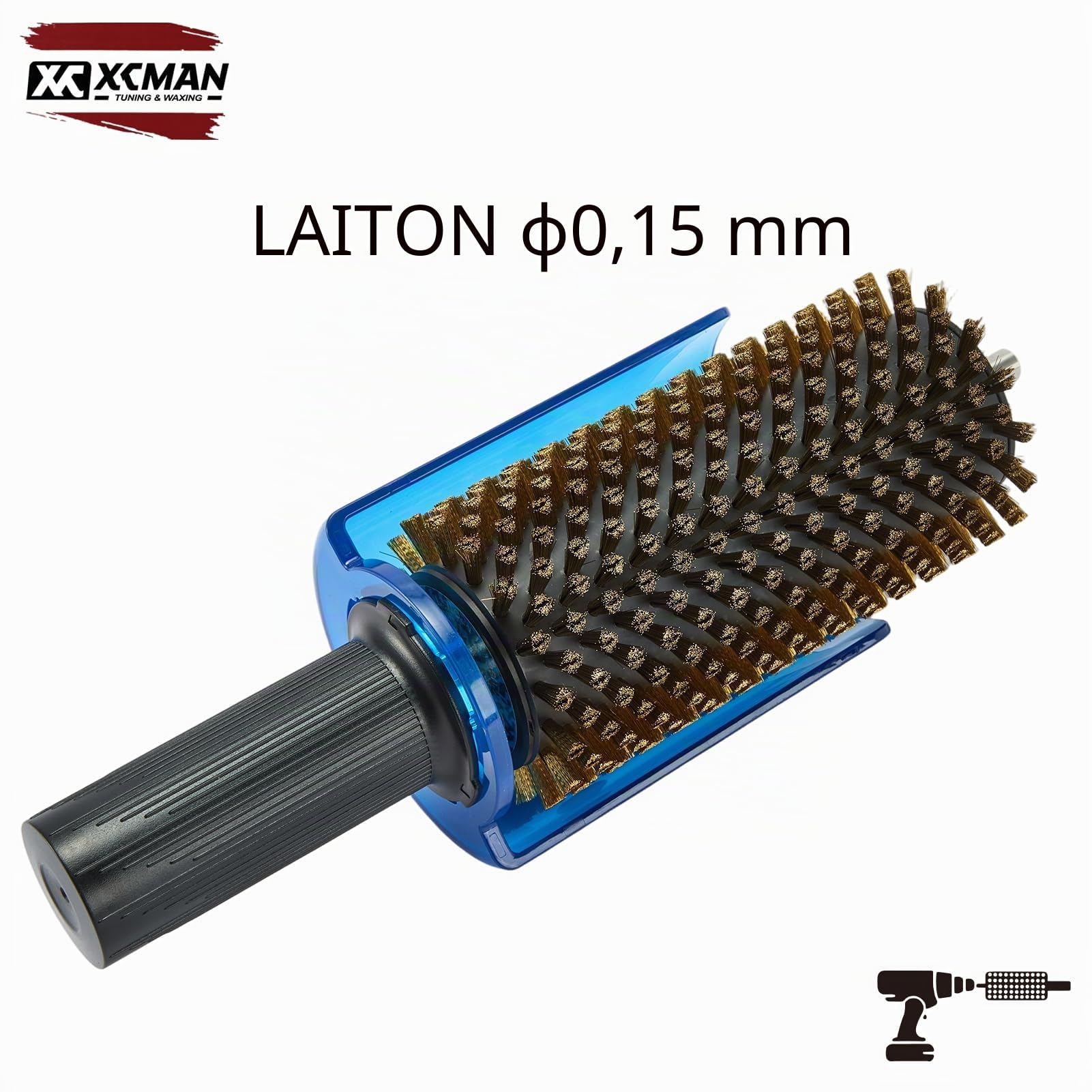 XCMAN Kit de brosse Roto pour ski 150 mm avec manche et 3 brosses : nylon, crin de cheval, laiton
