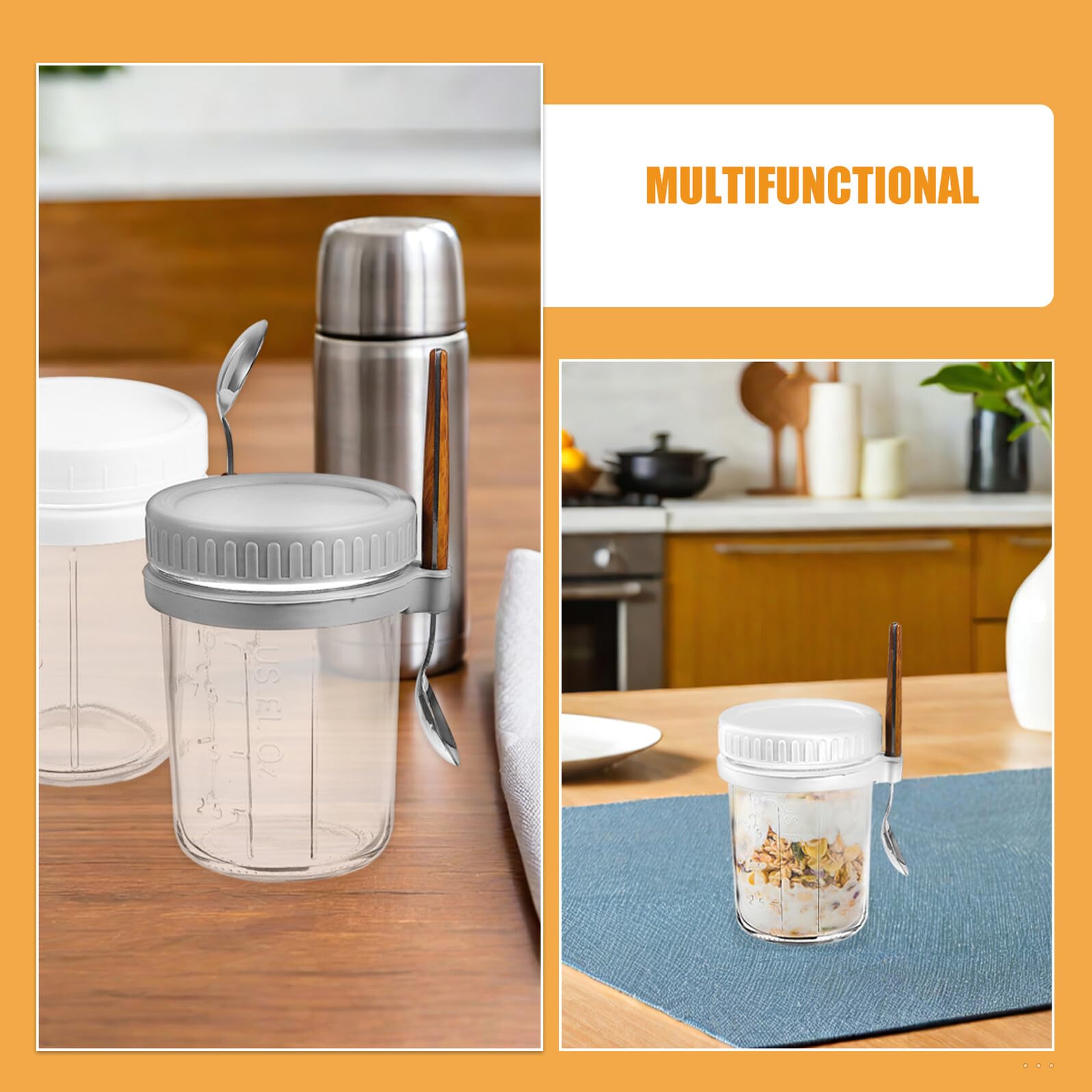 Gadpiparty Barattoli di Vetro per Avena Notturna con Coperchio Ermetico e Cucchiaio Integrato Set da 4 Pezzi da 350 Ml Contenitori Riutilizzabili per Yogurt e Cereali per Colazioni