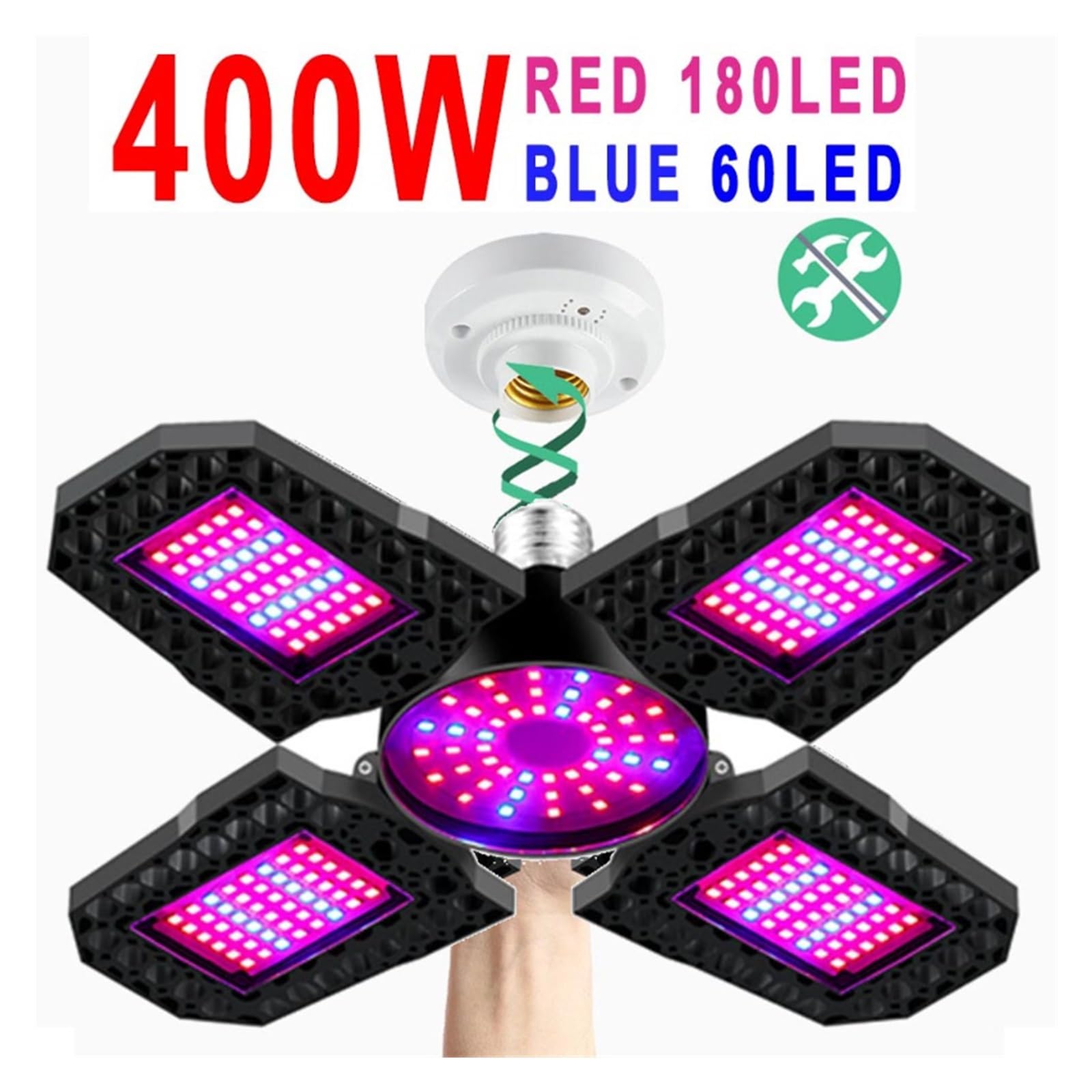 Grow Light, I semi di piante a LED coltivano la luce E27 Pannello LED a spettro completo Coltiva la lampadina della tenda Lampadina della tenda da coltivazione a LED(4 Leaf - 240 LEDs)