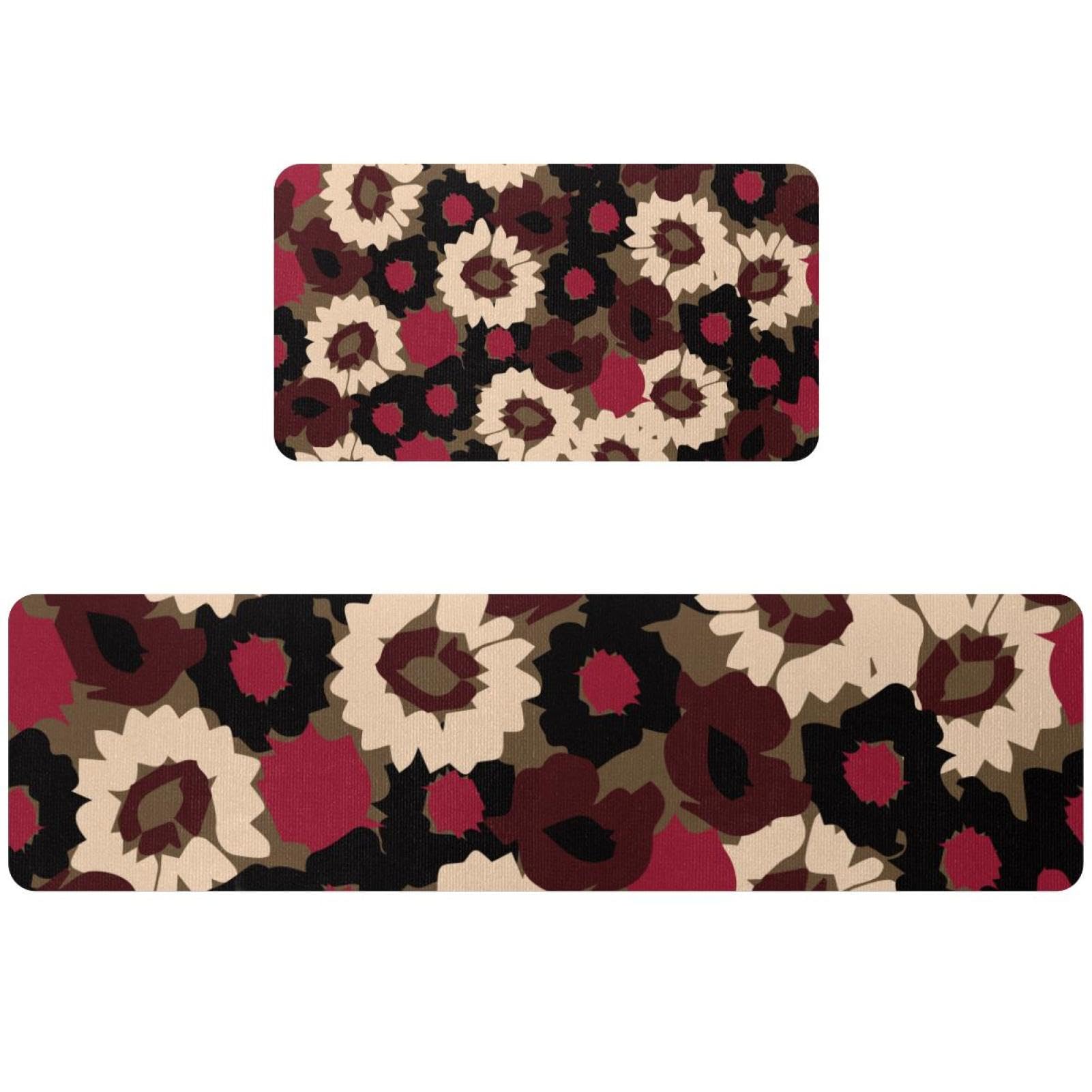 Juego de 2 alfombrillas de cocina lavables con estampado abstracto de girasoles