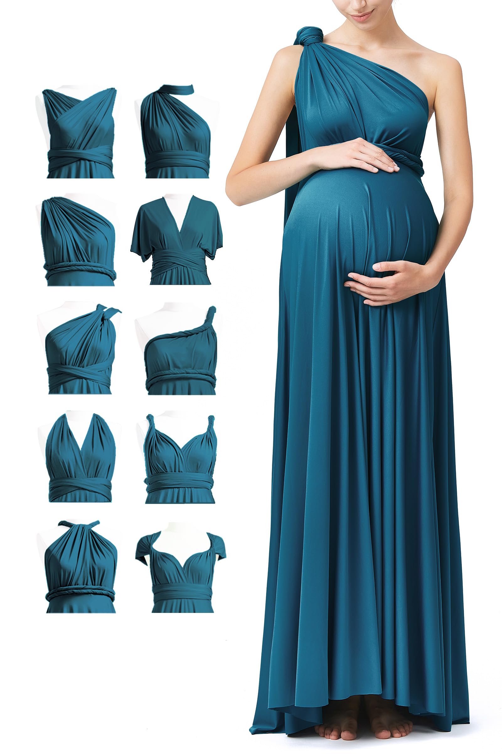 72styles Infinity Wickelkleid für Schwangere Damen - Elegantes Umstandskleid als Maxikleid für Babyparty, Hochzeitsgast, Fotoshooting & Festliche Anlässe Verstellbares Abendkleid
