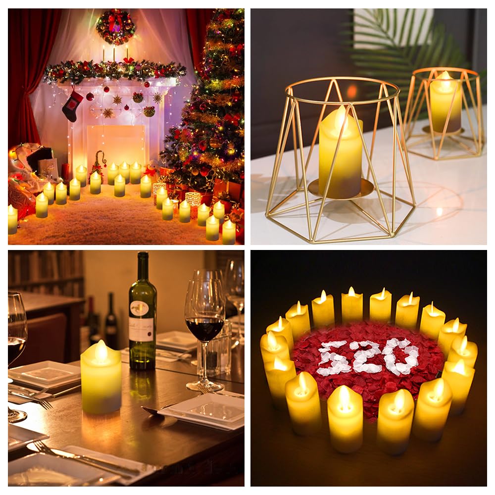 Candele tremolanti Senza Fiamma Confezione da 12 Candele LED realistiche Ricaricabili con Telecomando a 4 Tasti Candele elettriche in plastica in Giallo Caldo per Decorazioni