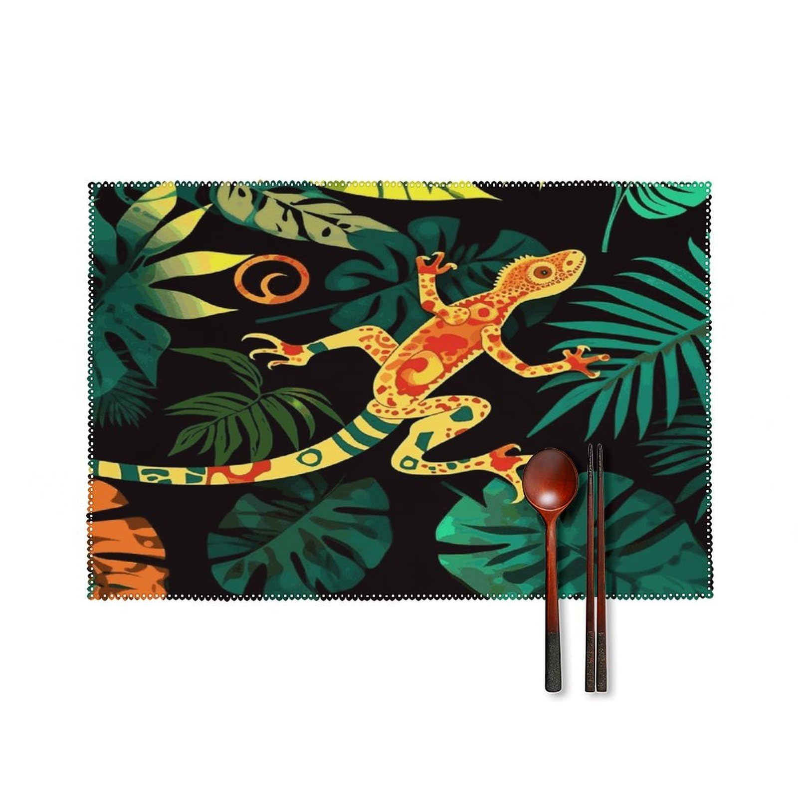Fekiloot Style Gecko And Tropical Leaves Placemats Set Of 6,Table Mat