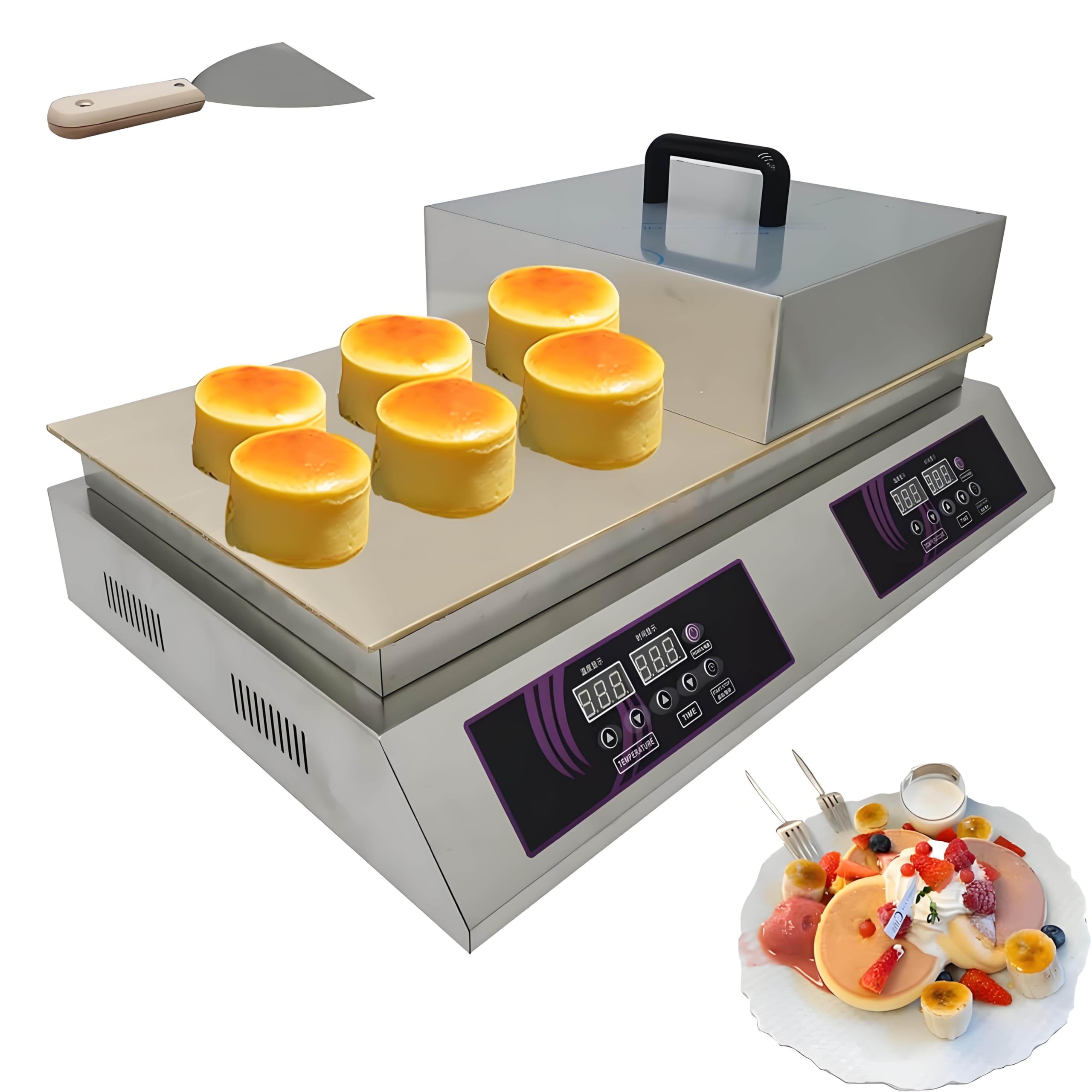 GSHSHOU Commercial Pancake Maker, Stainless Steel Non-Stick Souffle/Muffin/Dorayaki Maker Machine with Copper Plate for Restaurant, Bakery, Snack Bar Doublehead