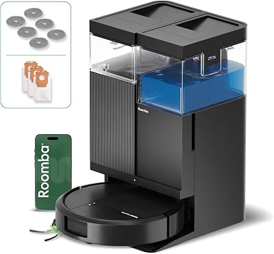 iRobot Roomba® Plus 516 Combo Robot Aspirapolvere Lavapavimenti con Stazione AutoWash™ Autosvuotante, 20.000 Pa, Lavaggio con Acqua Calda a 75°C, ClearView™ LiDAR, Nero