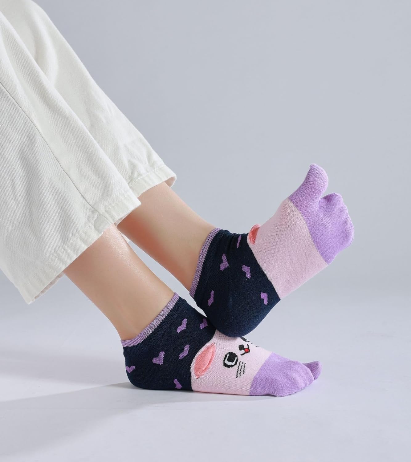 Women's Tabi Split Toe Flip Flop Socks Big Two Toe Cotton Colorful Crew No Show Low Cut Athletic Pack of 6 - Image 5