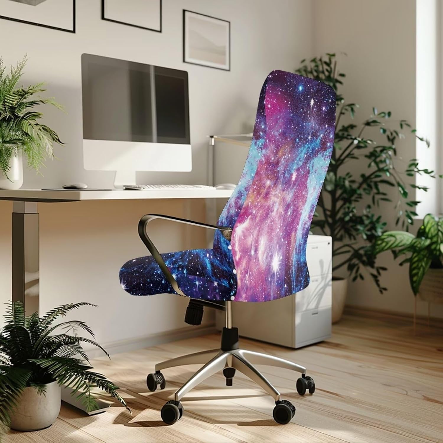 Office Chair Cover for Women Galaxy Desk Chair Seat Cover Breathable Desk Chair Seat Protector Stretch Removable Boss Chair Slipcovers Size L