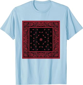 Black Red Bandana Print Tee Paisley Pattern Red Rag T-Shirt