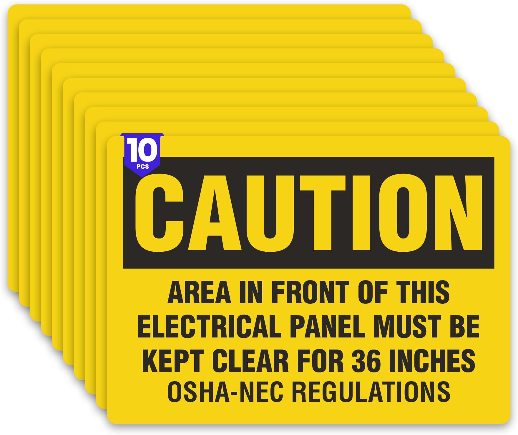 10 x Caution sign | 7 x 5 Inch Caution Area in Front of this Electrical Panel Must Be Kept Clear For 36 Inches | Premium safety stickers | electrical panel stickers | Self-adhesive, UV-resistant, Water-proof electrical panel labels