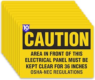 10 x Caution sign | 7 x 5 Inch Caution Area in Front of this Electrical Panel Must Be Kept Clear For 36 Inches | Premium safety stickers | electrical panel stickers | Self-adhesive, UV-resistant, Water-proof electrical panel labels