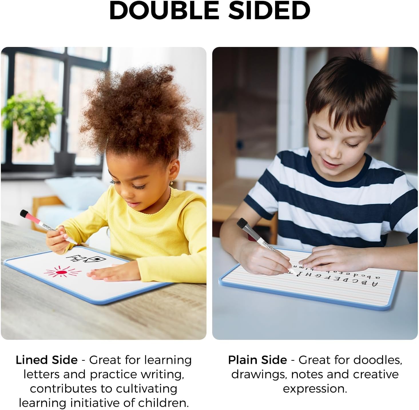 LOUKIN 6 Pack Small Dry Erase Lapboard, 9 x 12 Inch Double Sided (Ruled/Plain), Seamless Frame Mini Magnetic Lined Whiteboard Set, Great for Office (12 Markers&6 Erasers Included)