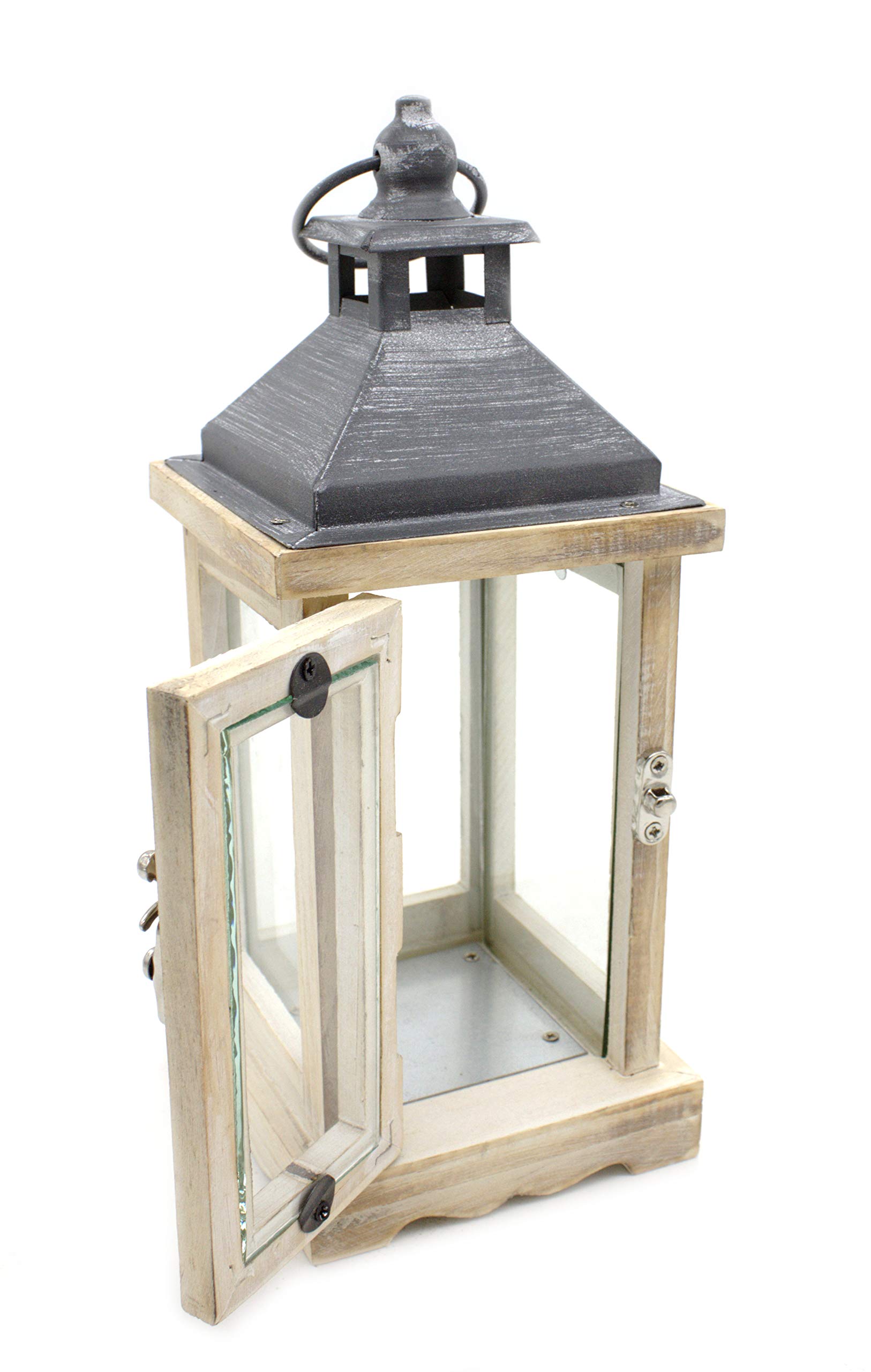 DARO DEKO Holz Laterne mit Echt-Glas Scheiben braun schwarz 10cm x 10cm x 25cm