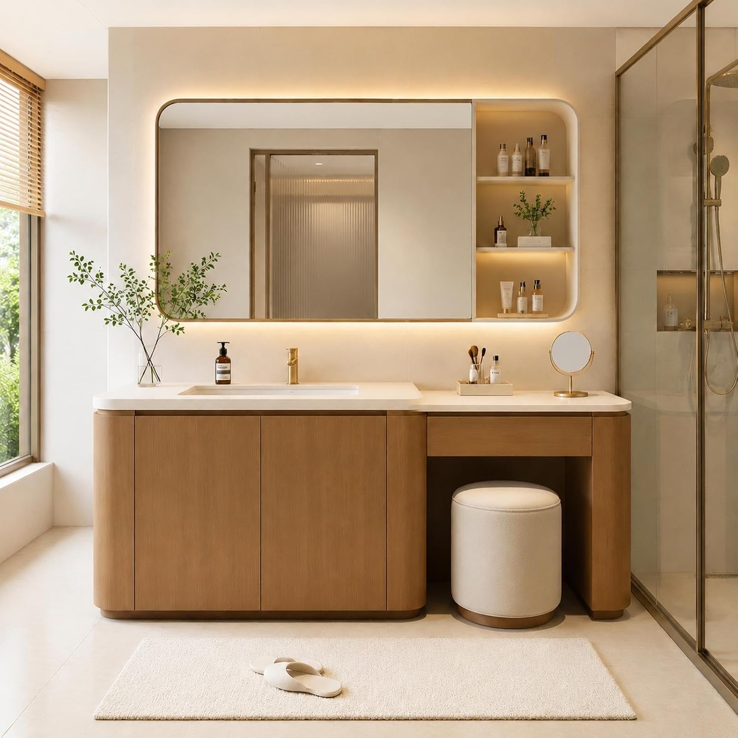 118 IN Floating Single Sink Bathroom Vanity with Built-in Makeup Station