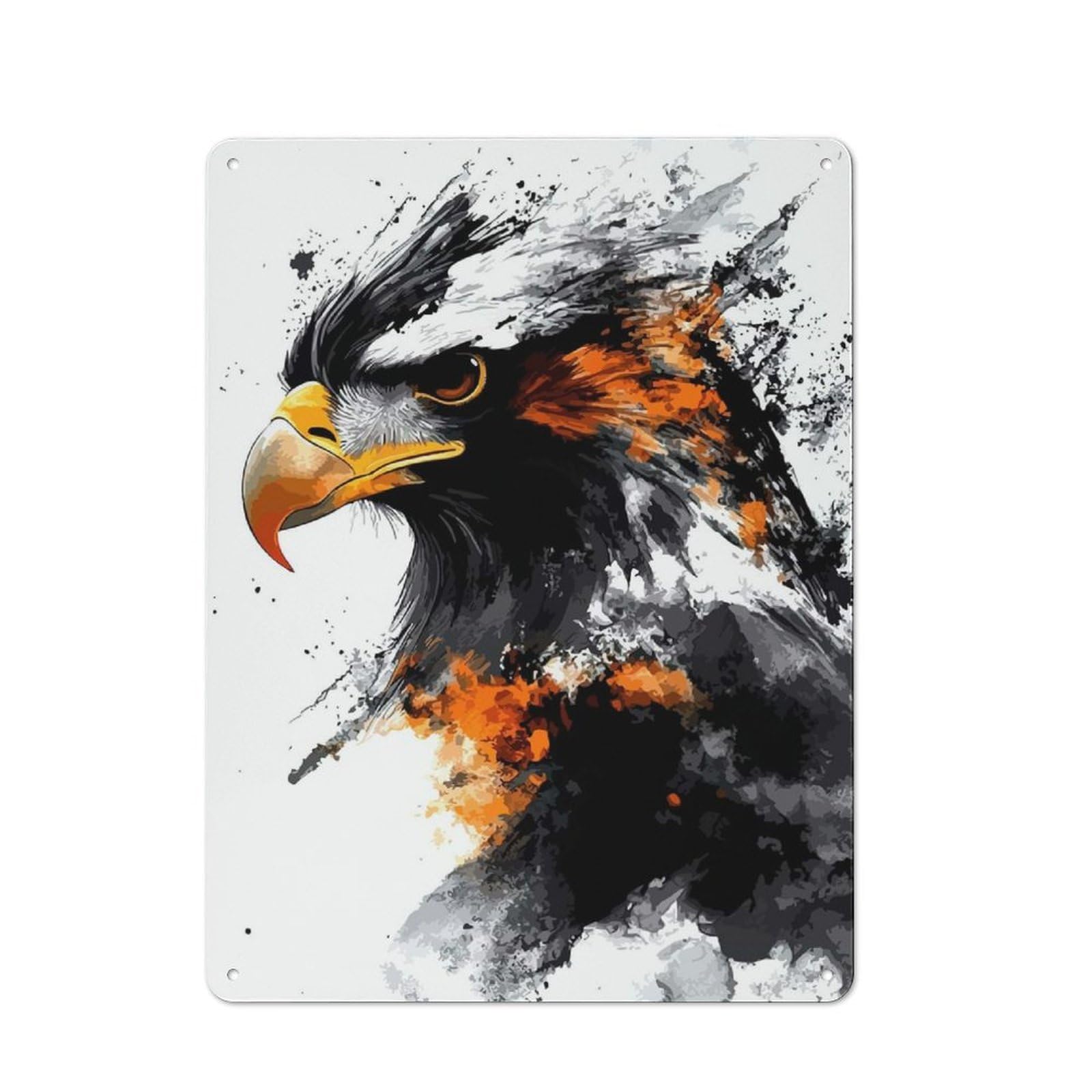 Junmoney Eagle Portrait With Watercolor Effect Retro Tin Sign 40X30cm For Living Room Or Hallway, Gift For Living Room Decor Lovers During The Christmas Season