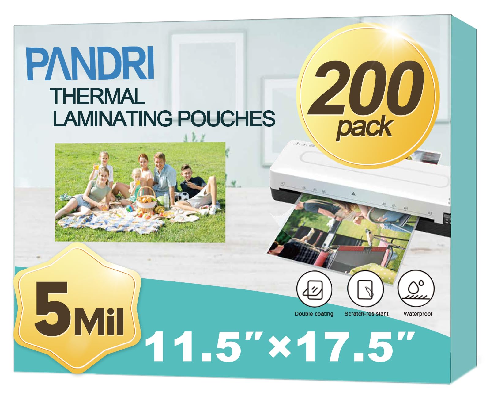 Laminating Sheets, PANDRI 200 Pack 5 Mil Thermal Laminating Pouches Holds 11 x 17 Inch, Plastic Laminator Paper 11.5 x 17.5 Inch, Clear Round Corner